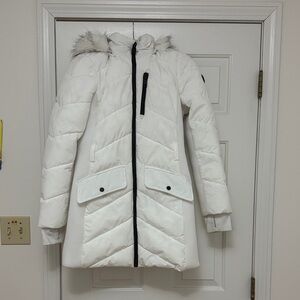 Michael Kors White Puffer Jacket with Faux Fur Hood